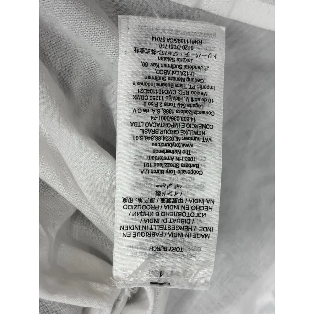 Tory Burch Eyelet Embroidered Seersucker Stripe Ruffles Midi Dress 0 $548